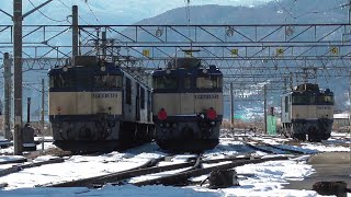 2022年1月3日 電気機関車EF64 1000番台が集結!! EF64 1000番台 四重連 、EH200、383系 特急「しなの」 JR貨物 塩尻機関区 篠ノ井派出、JR篠ノ井線 稲荷山駅