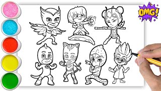 Coloring All Pj Masks - Catboy, Owlette, Gekko, An Yu Night Ninja, Luna Girl an Romeo