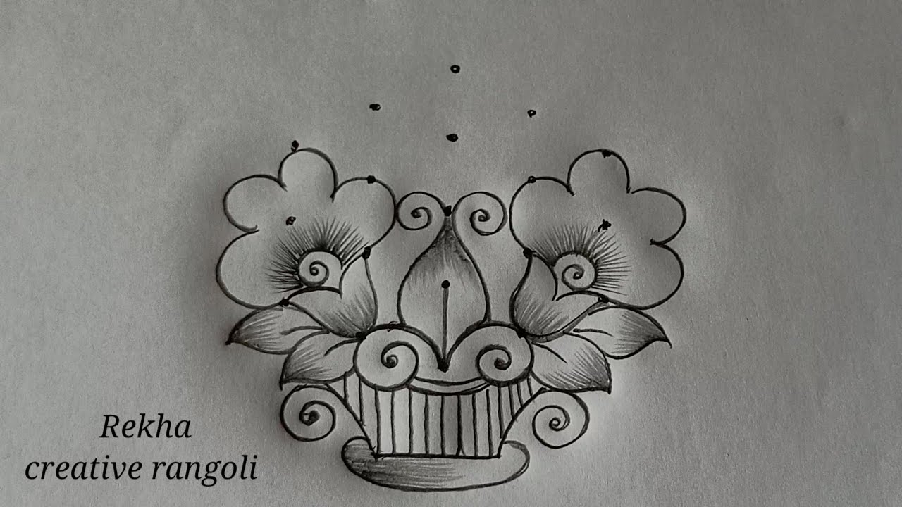 beautiful flower vase rangoli (5*3) | latest flower kolam | simple kolangal 