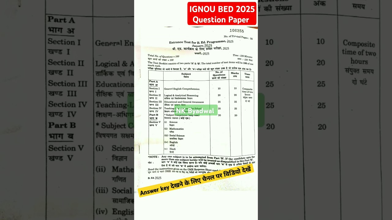 IGNOU BED 2025 Question Paper 