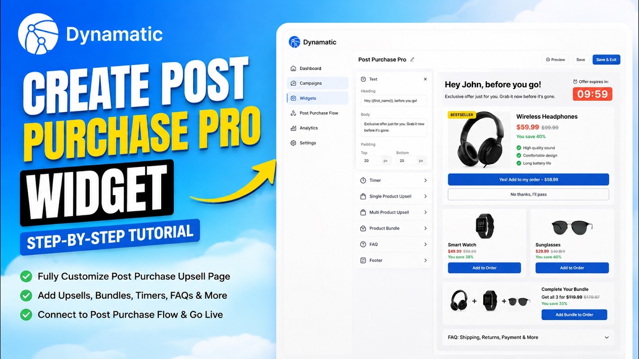 How to Create Post Purchase Pro Widget in Dynamatic | Shopify App/Dynamatic App Post Purchase Upsell