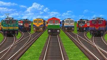 7 Colorful Trains Crossing at Same Line Track | Risky Sharp Bend Forked Railroad Track #133