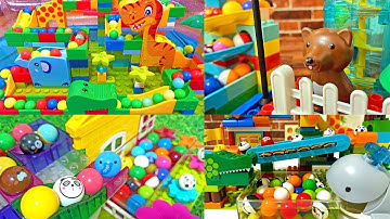 Satisfying Building Blocks Marble Run ASMR Surprise! big tyrannosaurus dinosaur block coaster