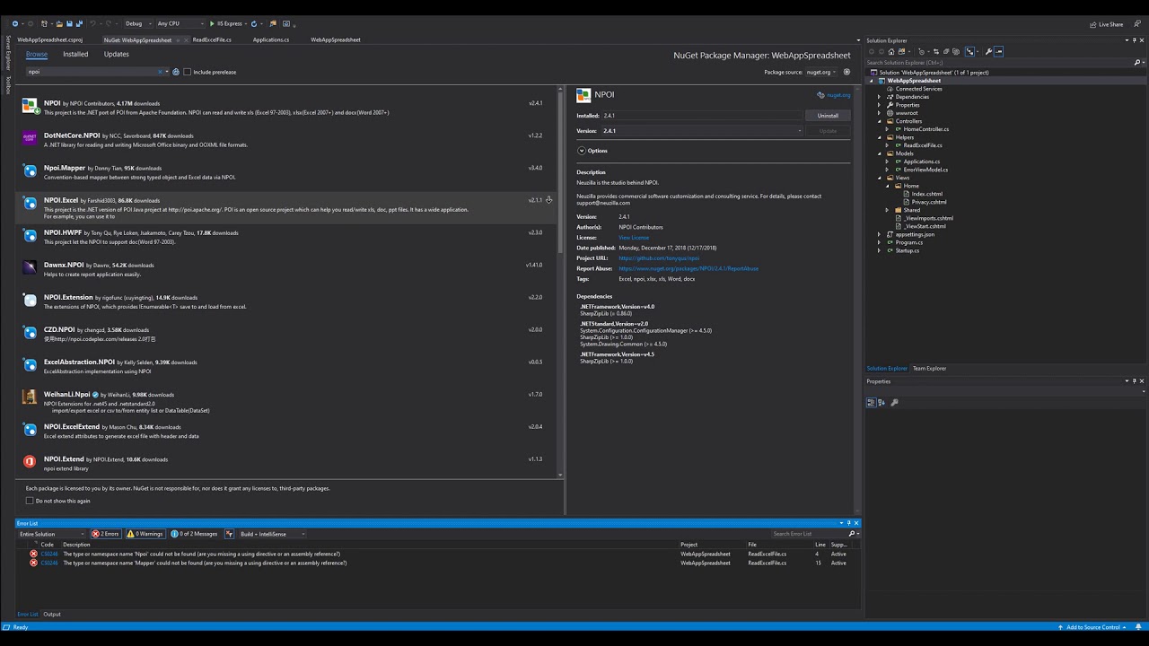 C# MVC Core Spreadsheet Convert Example