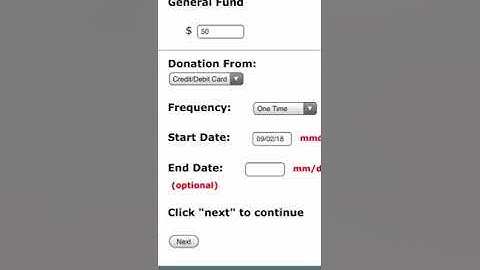 Online giving example using Vanco Payments