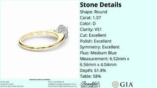 1 07ct D VS1 GIA Round Brilliant Cathedral Engagement Ring in Yellow Gold
