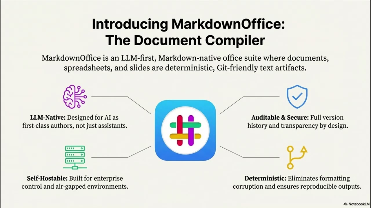 MarkdownOffice is an LLM-first, Git-friendly and free Self-host and a Markdown-native office suite