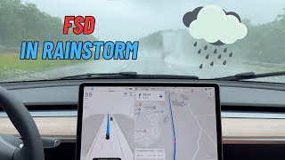 Tesla's Self-Driving Performance Under Heavy Rainfall During The Day