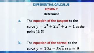Equation of a Tangent to the curve & the equation of a Normal| Point slope form| Grade 12 CAPS maths