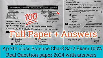 💯Ap 7th class Sa-2 science real full question paper and answer 2024|7th science CBA-3 Sa2 paper 2024