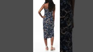 Women's Georgette Fluid Drape Standard Fit Slip Dress Blue Multi Marble Print
