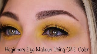 Beginners Eye Makeup Using ONE Eyeshadow | Rainbow Eye Makeup Yellow | Beautybyjosiek