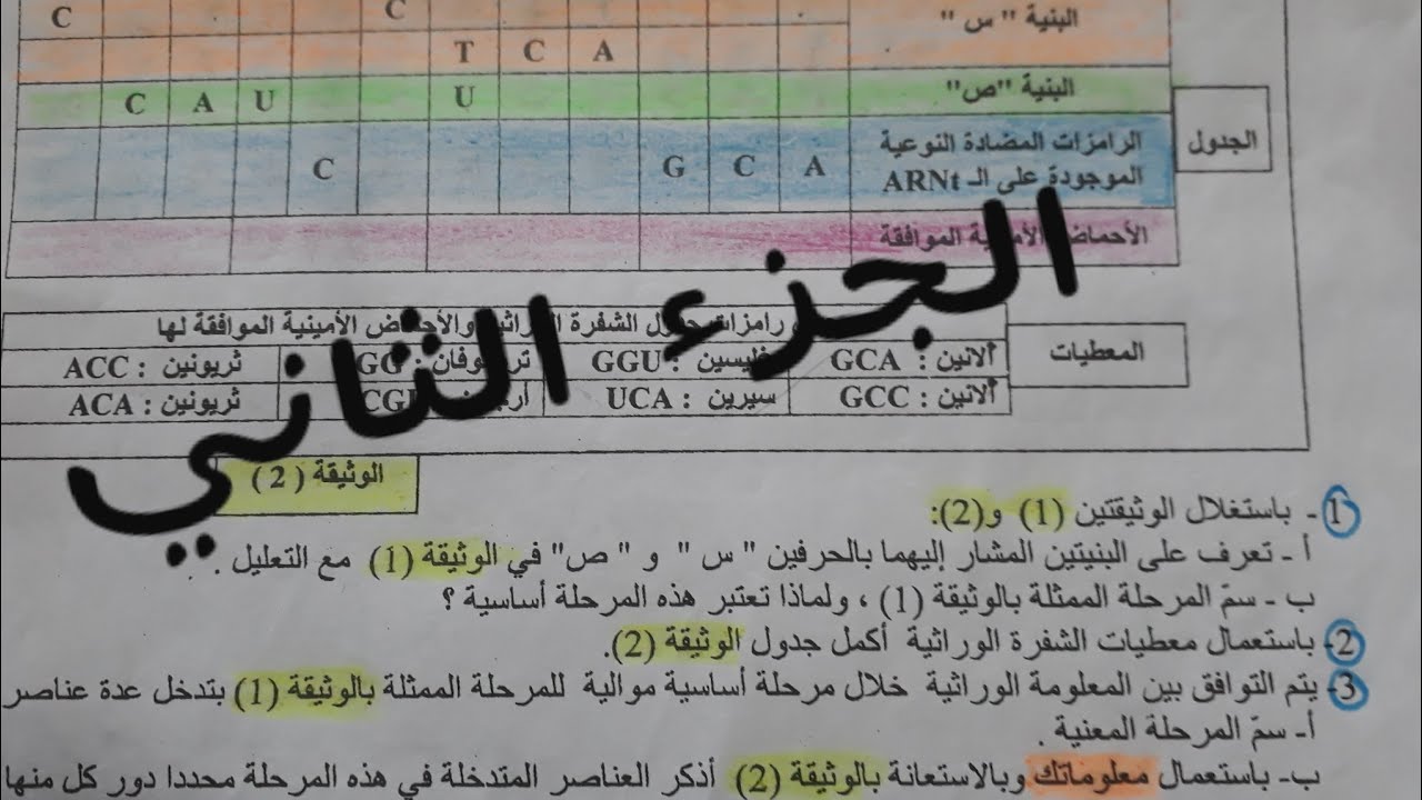 فرض الثلاثي 3 الجزء 2 من تركيب البروتين  2عتج شرح مفصل مع منهجية الإجابة