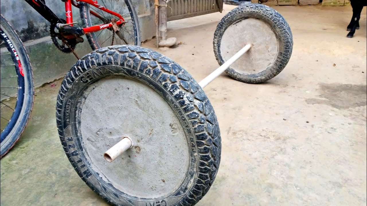 Awesome How to Make Homemade Barbell By Tires & Concrete Try By Your Self