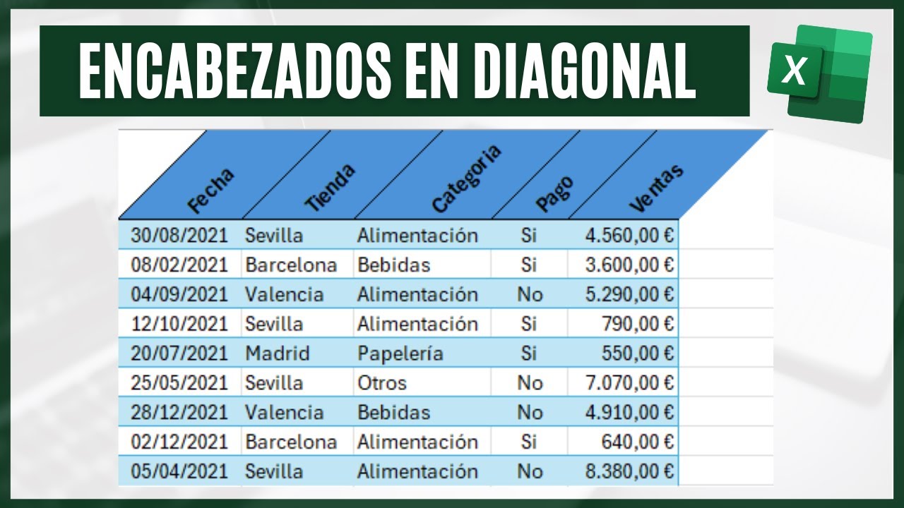 Cómo poner el encabezado en DIAGONAL en Excel - YouTube