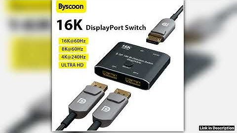 DisplayPort Switch 16K Splitter Bidirectional DP 20 Switcher Box 2 in 1 Out1 in 2 Out Supports 8K60