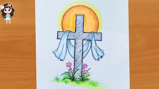 How to draw a Holy Cross easy | Easter drawing | cross drawing