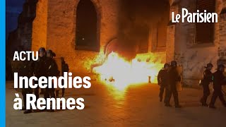 Rennes : les portes d'un commissariat et d'un ancien couvent en feu