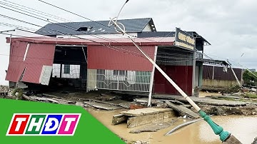 Nước lũ rút, đường sá ở Khánh Hòa nứt gãy, trụ điện đổ hàng loạt | THDT