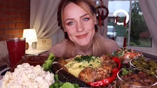 Mukbang | Пюре, Котлеты, Грибы, Салат, Закуски, Скумбрия | Puree, Cutlets, Fish Не Asmr