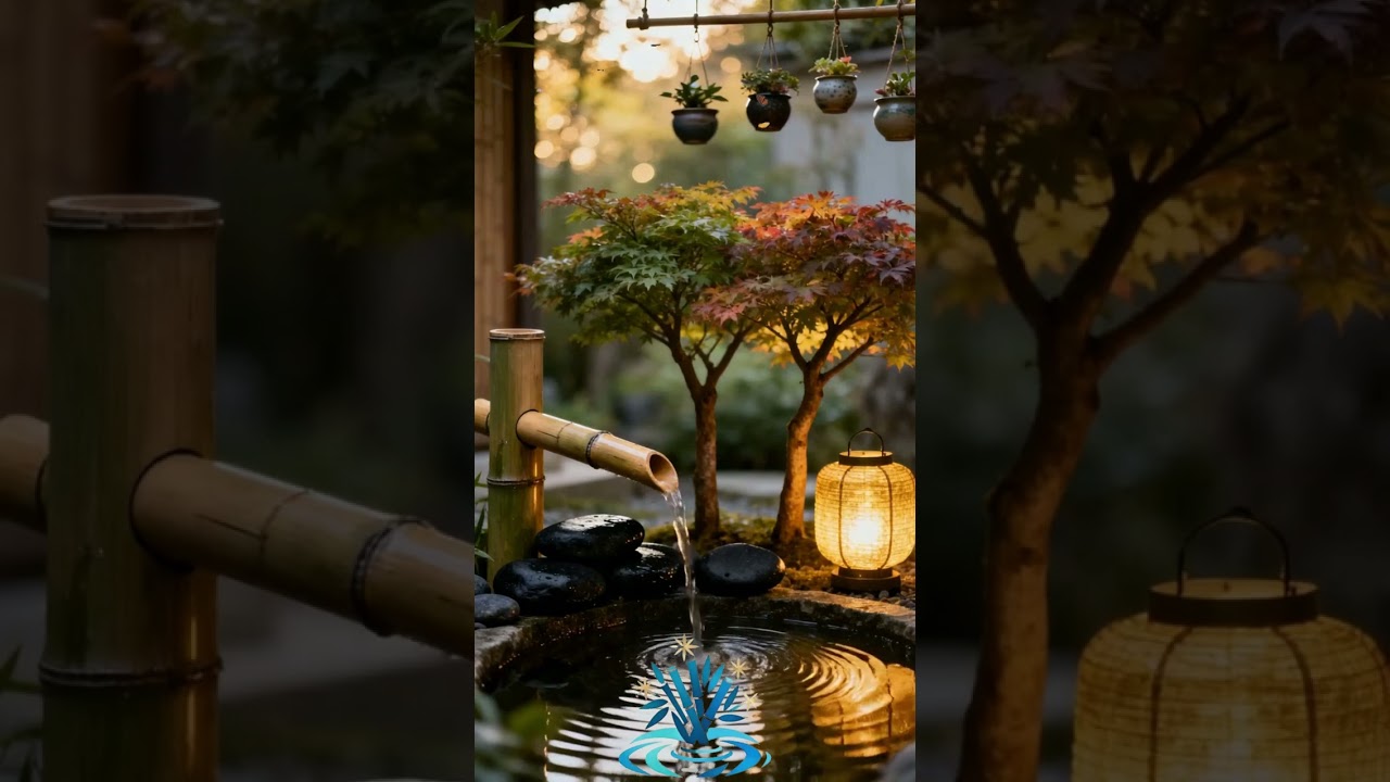 Bamboo water fountain and relaxing piano music for stress relief,deep sleep, meditation 