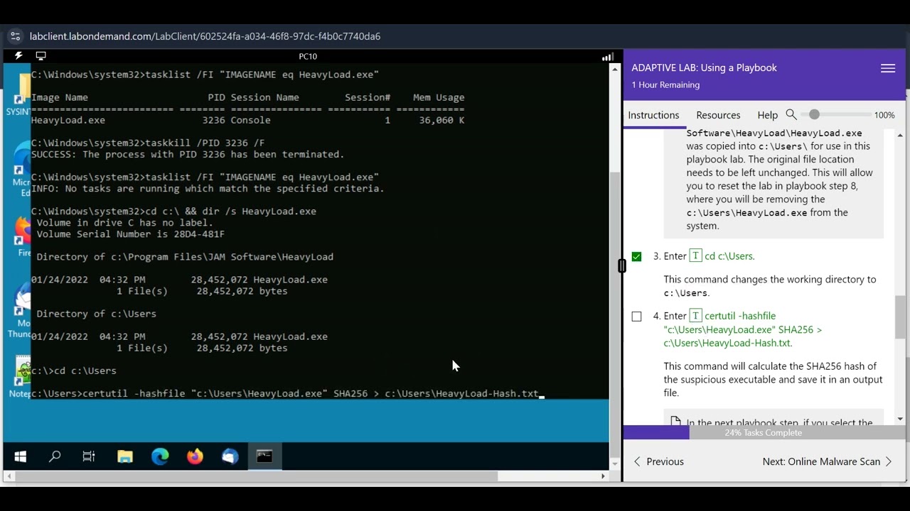 sec lab29d hash the suspicious file ADAPTIVE LAB  Using a Playbook