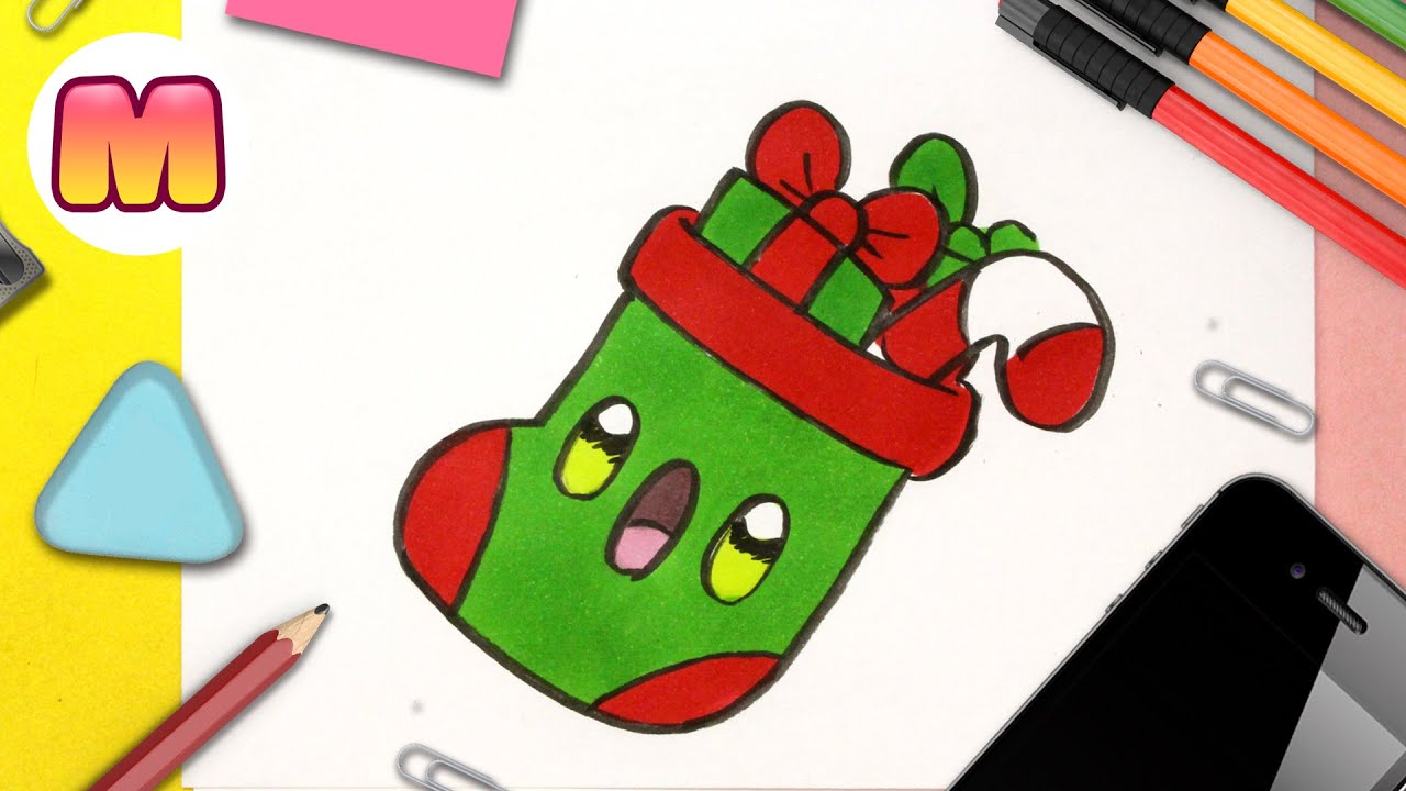 COMO DIBUJAR UN CALCETIN DE NAVIDAD KAWAII - dibujos de navidad faciles -  aprender a dibujar - thptnganamst.edu.vn