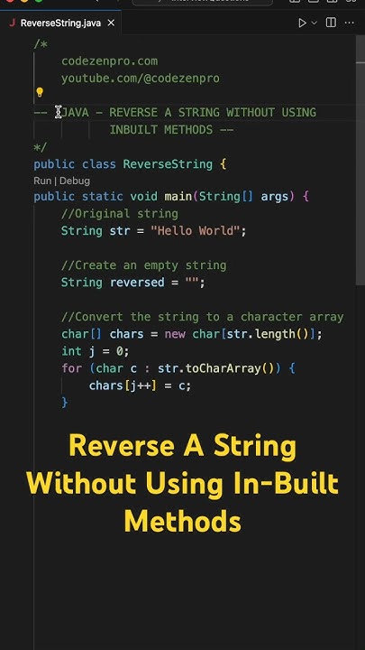 Reverse A String Without Using In-Built Methods. #java #coding - YouTube