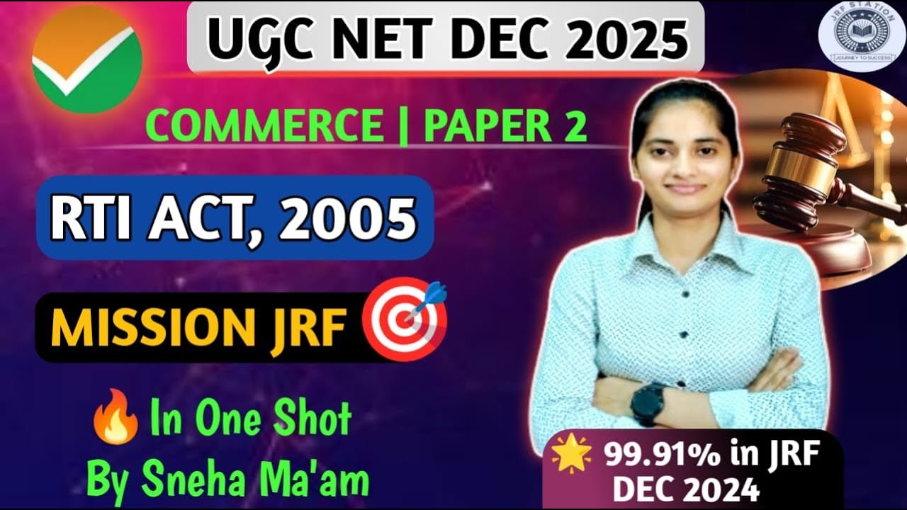 RTI ACT, 2005 | Right To Information | UGC NET DEC 2025 | By Sneha Ma'am |