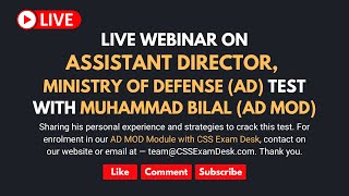 Assistant Director - Ministry of Defense (AD MOD) | Syllabus & Sources | Mohd Bilal (serving AD MOD)
