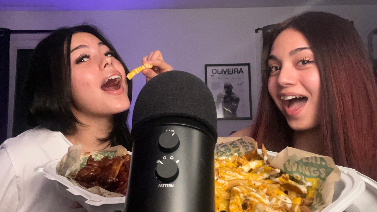 My sister tries ASMR again... (wingstop mukbang)