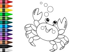 Crab drawing٫ painting, coloring for kids and toddlers🦀how to draw cute Crab easy