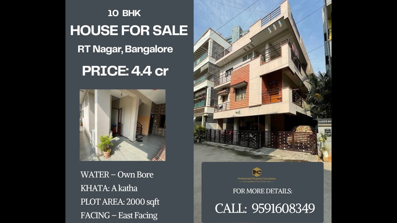 10 BHK Independent House For Sale in RT Nagar Bangalore/ call