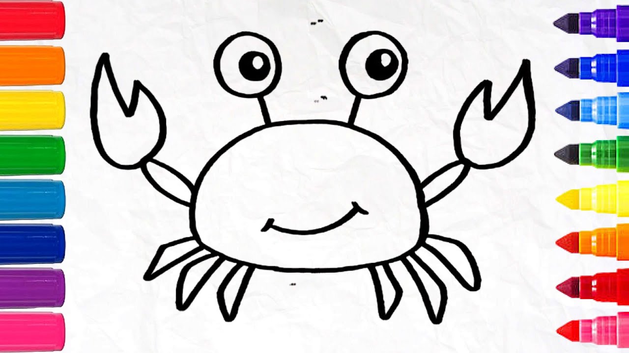 How to Draw a Cute Crab | Easy Crab Drawing, Coloring, Painting for Kids and Toddlers