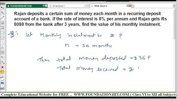 Calculation of Monthly Instalment on Recurring Deposit || Class 10 Maths ICSE ||