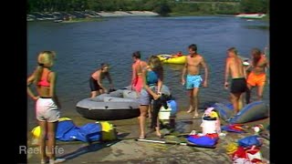 1989, Summertime floating down the Bow River, bicycle path on Memorial Drive, Calgary, Ab