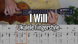 Video thumbnail of "The Beatles - I Will (Ukulele Fingerstyle) - Tabs On Screen"