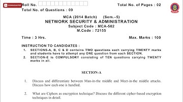 MCA 5TH SEM NETWORK SECURITY AND ADMINISTRATION MCA NOV 2019 | PTU