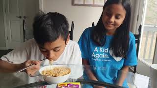 My half Malaysian kiddos  trying Malaysian Maggi Mee noodles for the first time!!! 🇲🇾🥢🍜  ‎ 