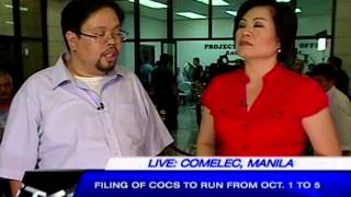 Comelec's James Jimenez (@jabjimenez) on filing of COC's