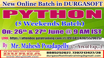 PYTHON (5 Weekends Batch) Online Training @ DURGASOFT
