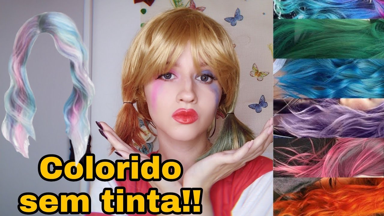 Como pintar o cabelo de colorido sem tinta/como pintei minha peruca ...