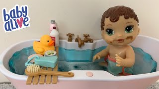 Baby Alive Abby take a Bath in Our Generation doll Bathtub
