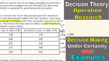 Decision Theory Operation Research | Decision Theory under Certainty | Numerical Questions | Hindi