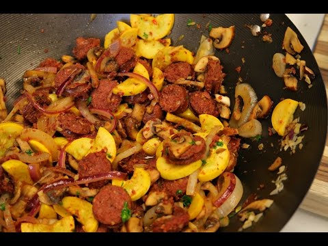Summer Squash and Sausage Stir Fry - sausage recipes - healthy recipe channel - tasty meal prep -