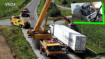 VN24 - Truck driver apparently prevents tragedy - Crane helps with recovery from ditch