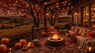 Peaceful Fall Farm Night 🎃 | Jazz by the Fire Pit & Pumpkin Porch Ambience screenshot 1