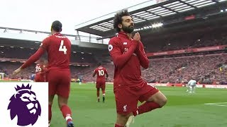 Mo salah rips a shot from just outside of the box that curls into left
side net to give liverpool 2-0 lead over chelsea. #nbcsports
#premierleag...