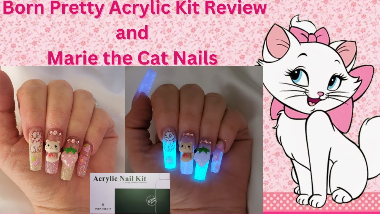 Born Pretty Acrylic Kit Review | Marie the Cat Nails | Glow in the Dark Nails | 