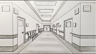 How to draw in one point perspective, hospital corridor